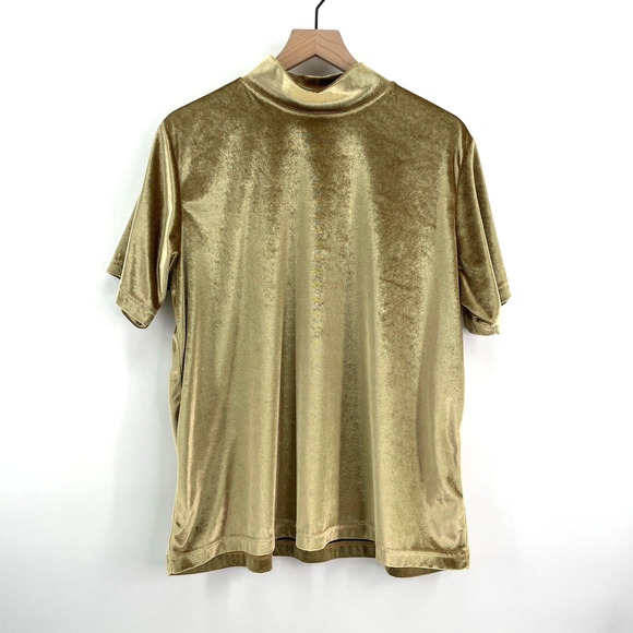 Venezia Crushed Velvet Top 2X XXL Gold‎ Short Sleeve Mock Neck Fairy Grunge Glam - Picture 1 of 11